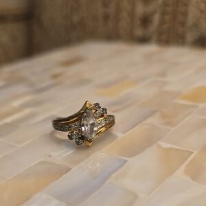 Vintage SETA Cubic Zirconia Gold Tone Marquise Ring, Size 8.25